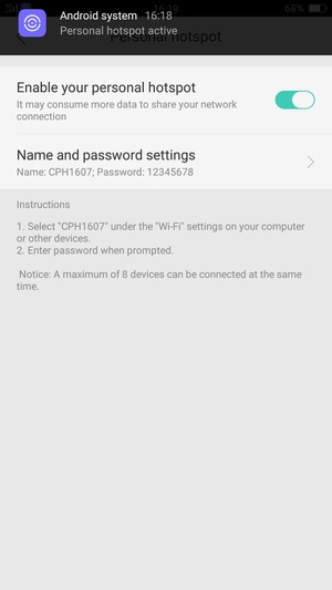 Your phone is now set up for use as a modem