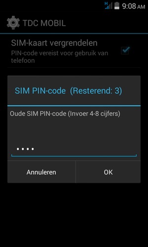 Voer uw Oude SIM PIN-code in en selecteer OK