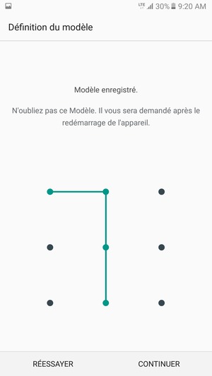 Dessinez un motif de déverrouillage et sélectionnez CONTINUER