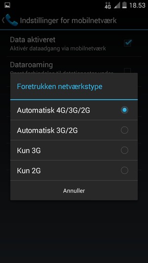 Vælg Kun 2G for at aktivere 2G