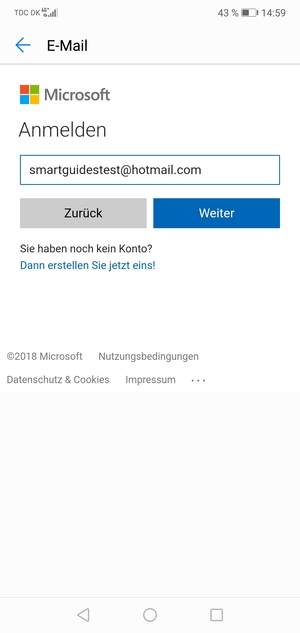 Geben Sie Ihre Hotmail Adresse ein und wählen Sie Weiter