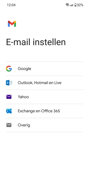Selecteer Exchange en Office 365