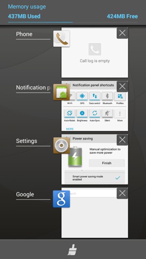 Select the Delete icon to close all running apps