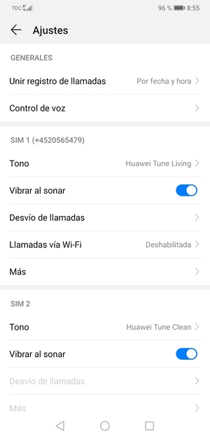 Desplácese a SIM 1 o SIM 2 y seleccione Más