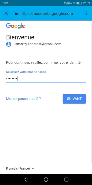 Saisissez votre mot de passe Gmail et sélectionnez SUIVANT