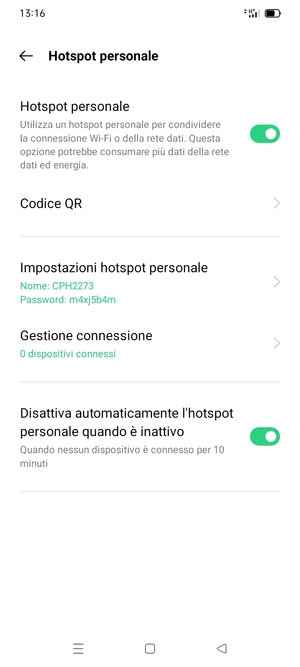 Il telefono è ora pronto per essere usato come modem