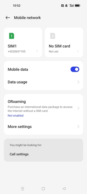 Select SIM1 or SIM2