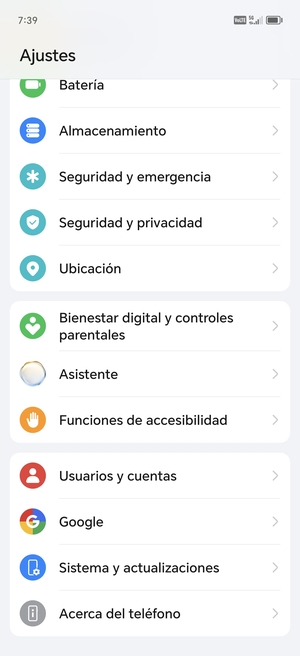 Desplácese y seleccione Sistema y actualizaciones