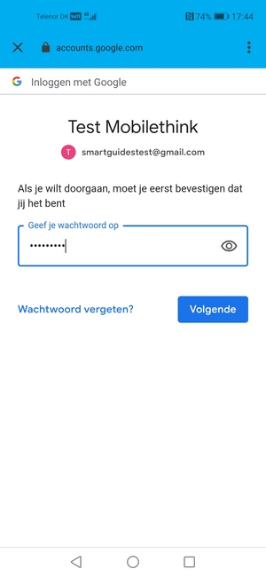 Voer uw Gmail wachtwoord in en selecteer Volgende