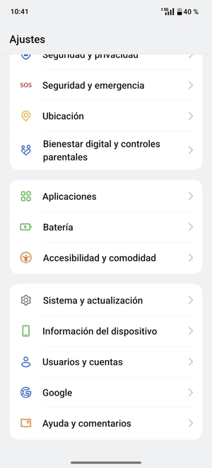 Desplácese y seleccione Sistema y actualización