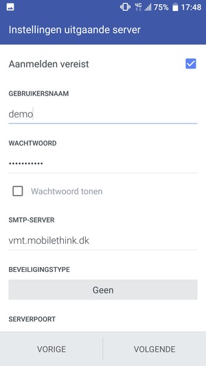 Voer Uitgaand serveradres in