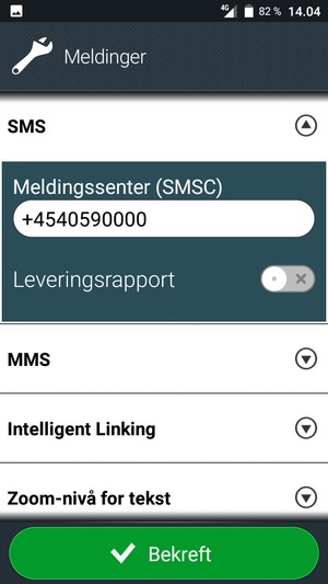 Skriv inn Meldingssenter (SMSC) nummer og velg Bekreft
