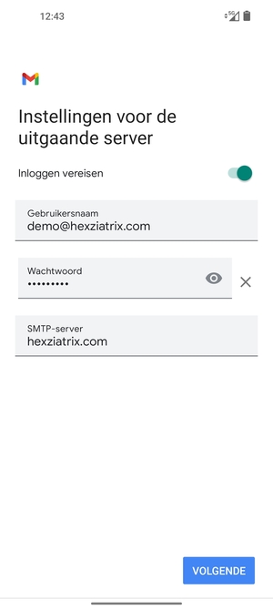 Voer Uitgaand serveradres in en selecteer VOLGENDE