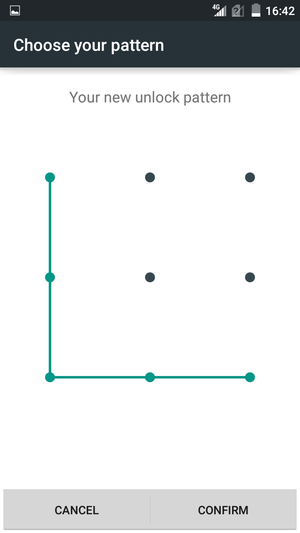Draw the unlock pattern again and select CONFIRM