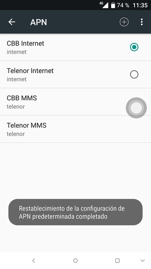 El teléfono se reiniciará con la configuración predeterminada de Internet y MMS
