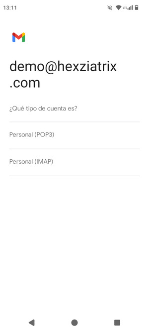 Seleccione Personal (POP3) o Personal (IMAP)