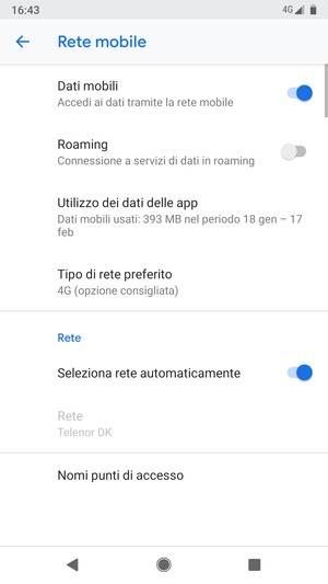 Seleziona Tipo di rete preferito