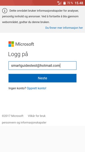 Skriv inn e-postadresse og velg Neste