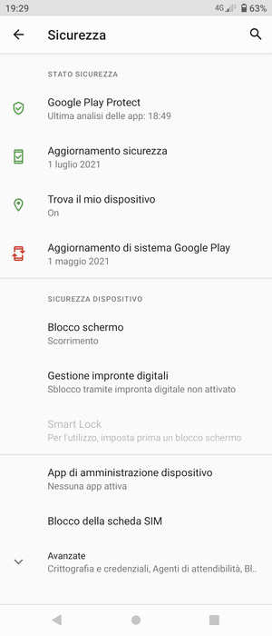 Seleziona Blocco schermo
