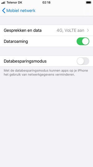 Stel Dataroaming in op Aan of Uit