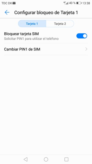 Seleccione Tarjeta 1 o Tarjeta 2 y seleccione Cambiar PIN de SIM