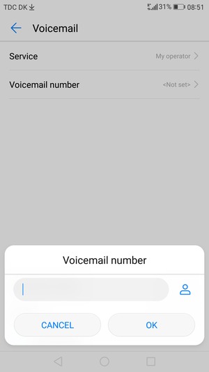Enter the Voicemail number and select OK