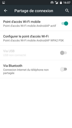 Votre téléphone est maintenant configuré pour être utilisé comme modem