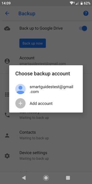 Select your backup account