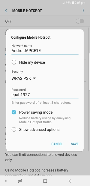 Enter a password of at least 8 characters and select SAVE