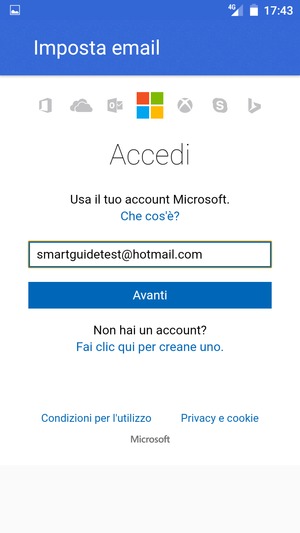 Inserisci il tuo indirizzo email e seleziona Avanti