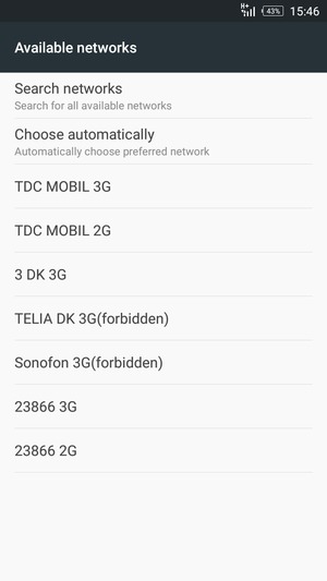 Select a network operator from the list