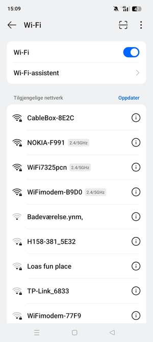 Velg det trådløse nettverket du vil koble til