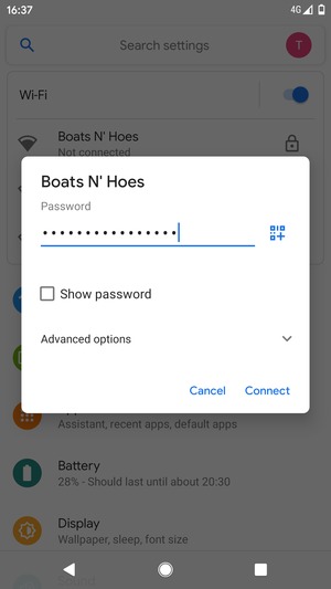 Enter the Wi-Fi password and select Connect