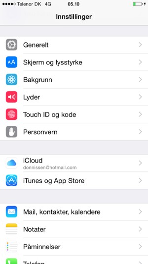 Velg Touch ID og kode