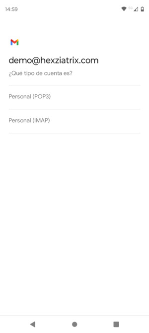 Seleccione Personal (POP3) o Personal (IMAP)