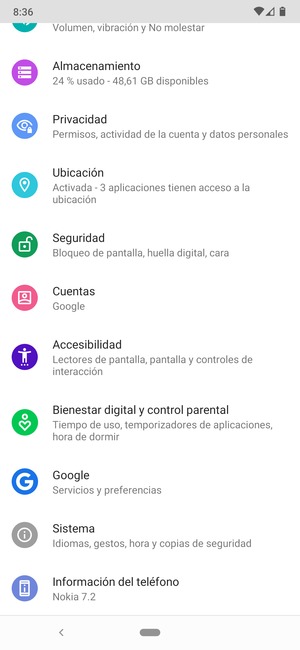 Desplácese y seleccione Seguridad