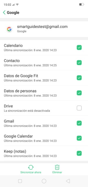 Revise todas las casillas de verificación y seleccione Sincronizar ahora