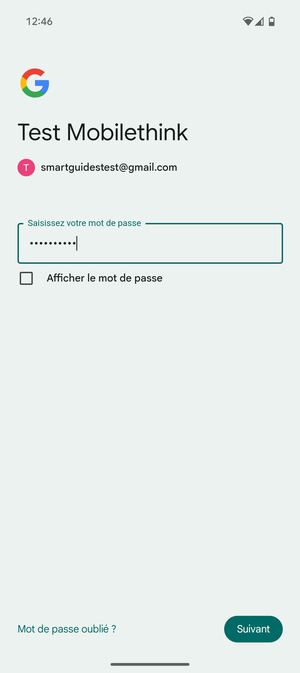 Saisissez votre mot de passe et sélectionnez Suivant