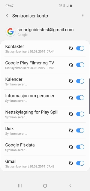 Din informasjon blir synkronisert