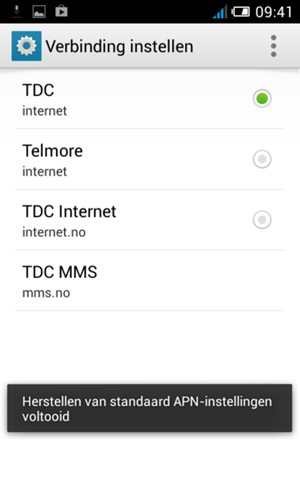 Uw telefoon wordt teruggezet naar standaard internet- en mms-instellingen