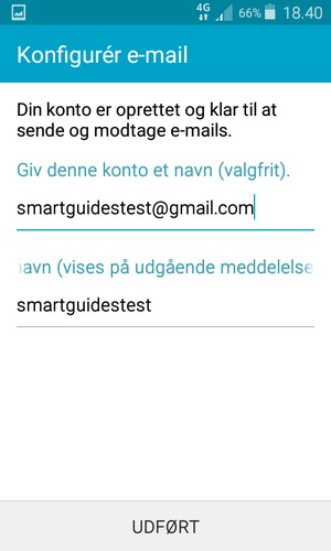 Giv din konto et navn og indtast dit navn. Vælg UDFØRT