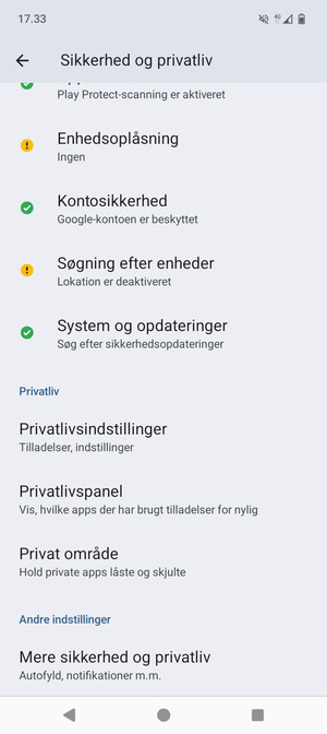 Scroll til og vælg Mere sikkerhed og privatliv