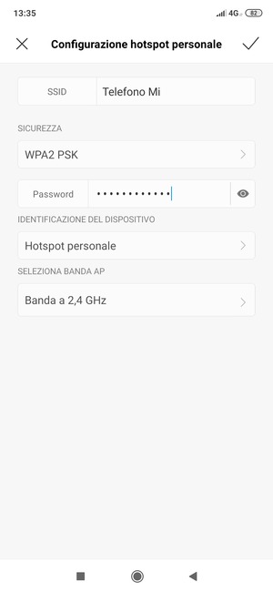 Inserisci una password dell'hotspot Wi-Fi di almeno 8 caratteri e seleziona SALVA