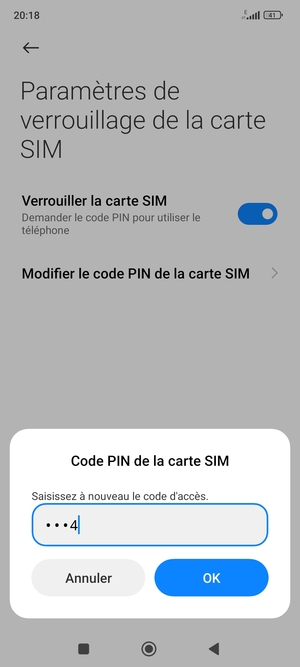 Veuillez confirmer votre nouveau code PIN de la carte SIM et sélectionner OK