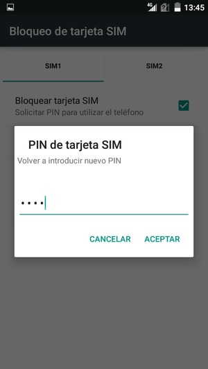 Confirme su nuevo PIN de tarjeta SIM y seleccione ACEPTAR