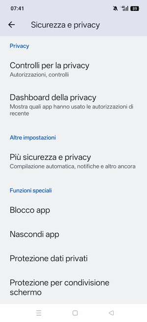 Scorri e seleziona Piú sicurezza e privacy