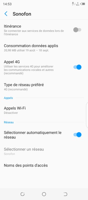 Sélectionnez Type de réseau préféré