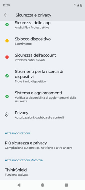 Scorri e seleziona Più sicurezza e privacy