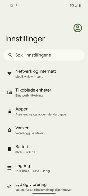 Velg Nettverk og internett
