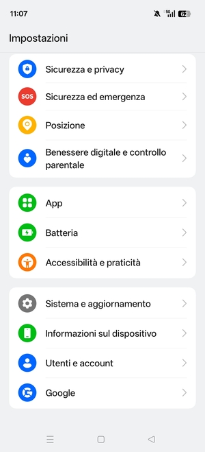 Seleziona Sistema e aggiornamento